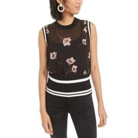 MSRP $60 Bar Iii Semi-Sheer Floral-Print Top Size XXS