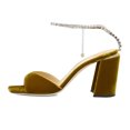 thumbnail image 2 of XYD Women Stylish Chunky High Heel Sandals Rhinestones Chain Ankle Strap Square Open Toe Pumps Party Prom Shoes Size 4 Citrine Velvet, 2 of 6