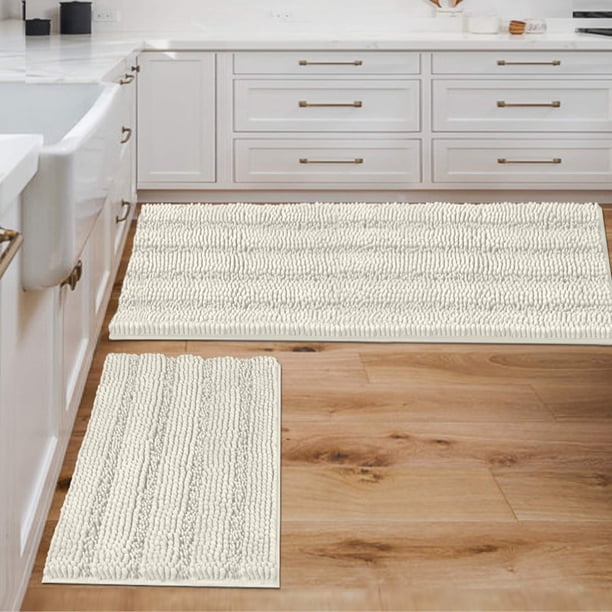 Set de alfombrillas de baño H.VERSAILTEX a rayas de chenilla, color crema