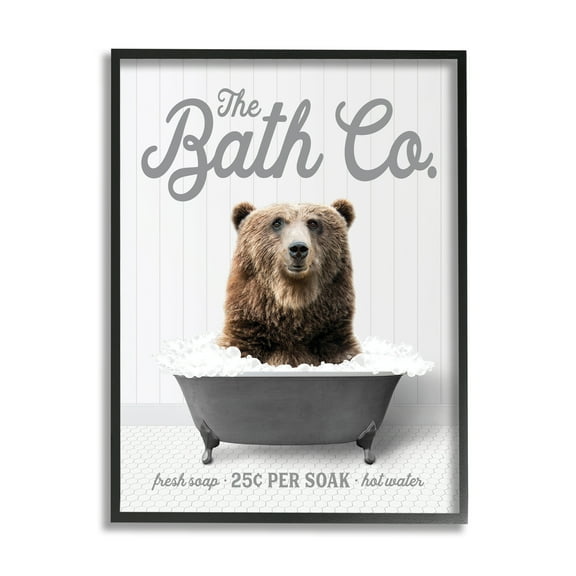 Stupell Industries Bear in Bubble Bath Animals & Insects Painting Black Framed Art Print Wall Art, 11 x 14