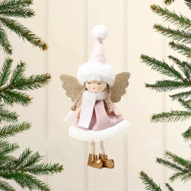 Fiudx Muñeca Colgante Navideña, Adorable Decoración de Niña, Diseño Angelical con Alas, Versátil Decoración Navideña, Ideal para Fiestas de Invierno y Reuniones Familiares. Azul, Blanco y Rosa, 18 X
