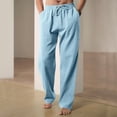 thumbnail image 4 of Zimjoy Men's Casual Pants Loose Straight Bamboo Linen Trousers Elastic Waist Drawstring Summer Lounge Pants, Light Blue 2XL, 4 of 4