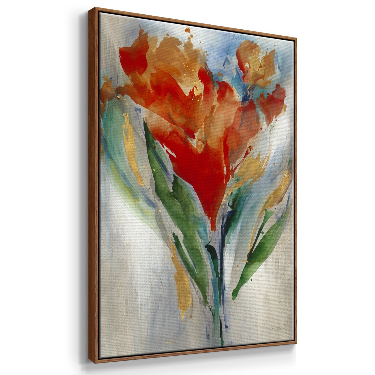 Wild Flower Bouquet Framed Premium Gallery Wrapped Canvas - Ready to Hang - 25 x 37 - Walnut Floating Frame