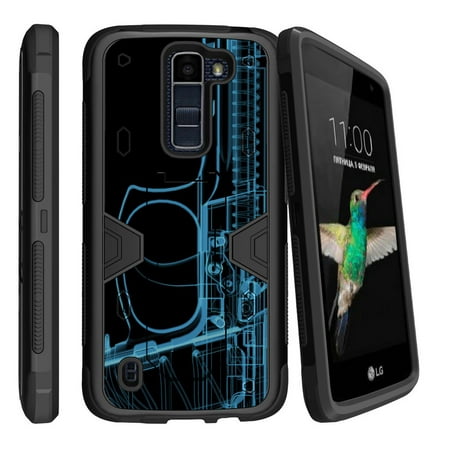 LG K7 | LG Tribute 5 Dual Layer Shock Resistant MAX DEFENSE Heavy Duty Case with Built In Kickstand - Tron