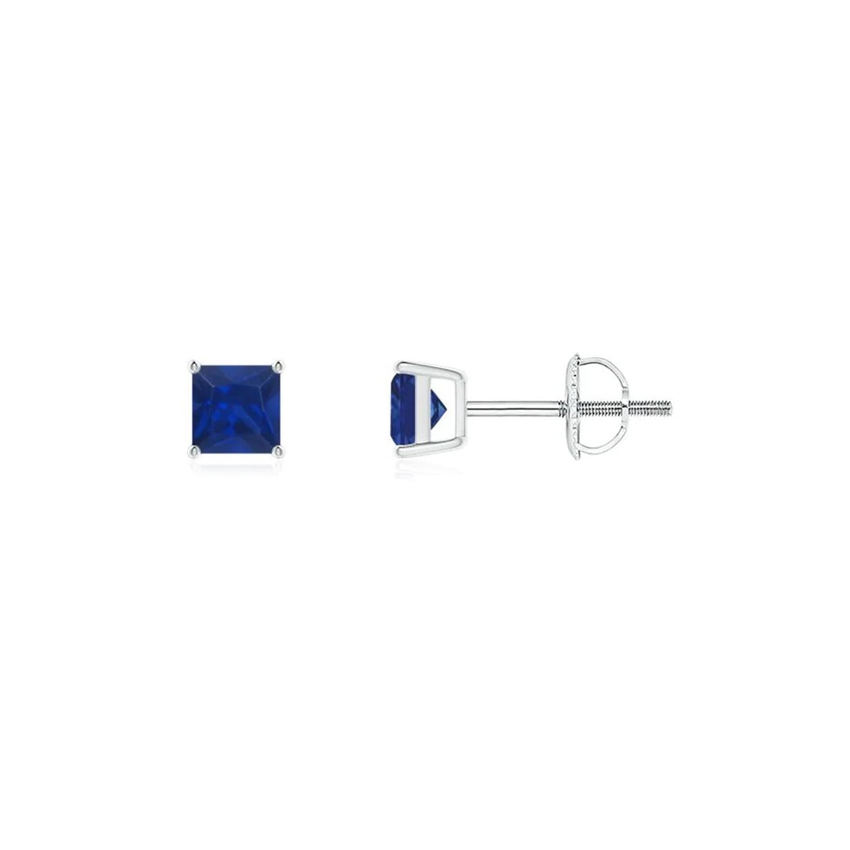 10k White Gold Plated 1 Carat Square Created Blue Sapphire Stud Earrings