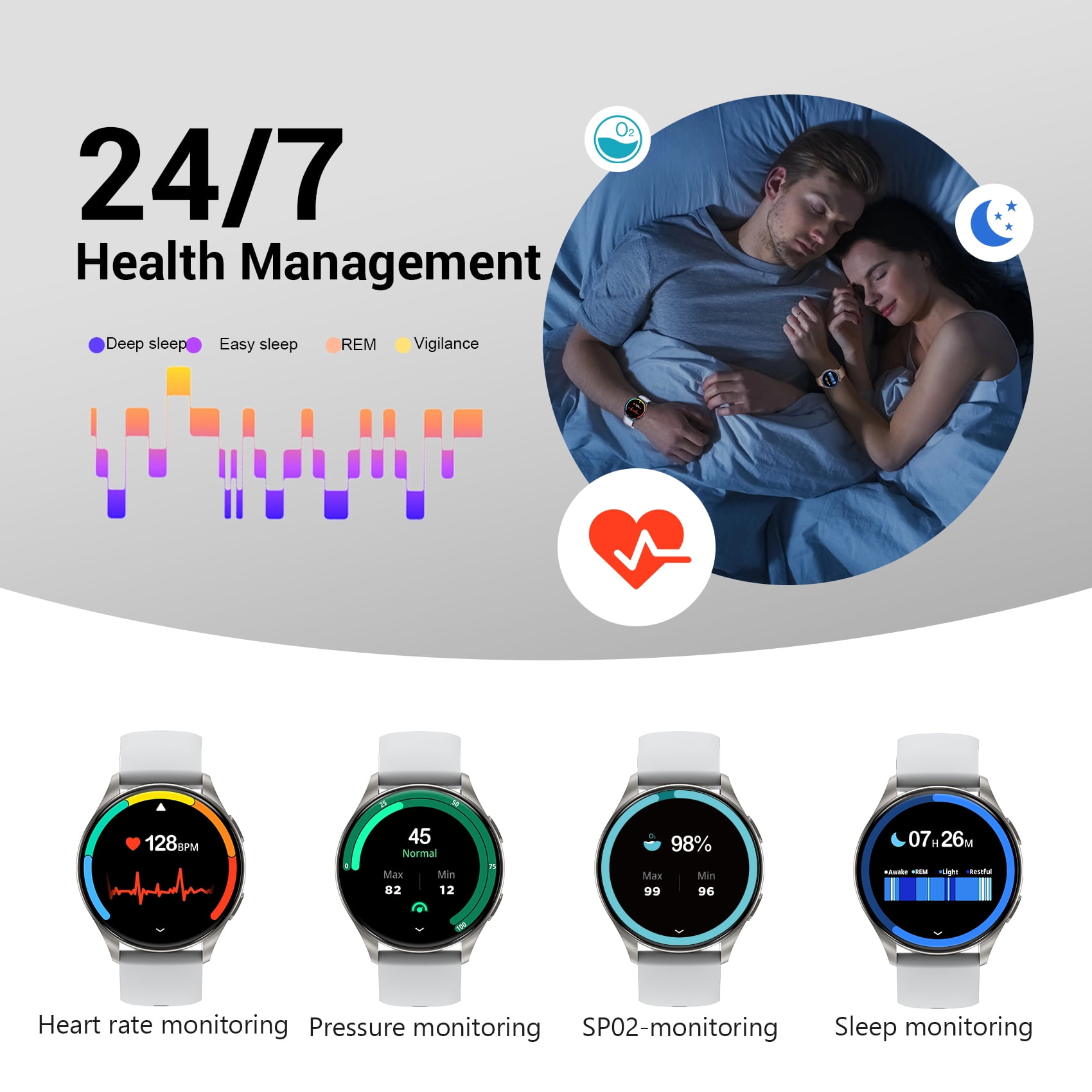 Blackview Smart Watch for Women, 1.43" AMOLED Display Fitness Tracker with Bluetooth Call, 100+ Sports Modes, AI Voice Assistant, 2 Straps, Waterproof Smartwatch for Android iPhone, Sliver