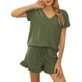 thumbnail image 3 of 2 Pieces Pajamas Set for Women Short Sleeve Tops and Shorts Pants Sleepwear Nightwear Ladies Summer Loose Comfy Pjs Set Army Green XXL, 3 of 4