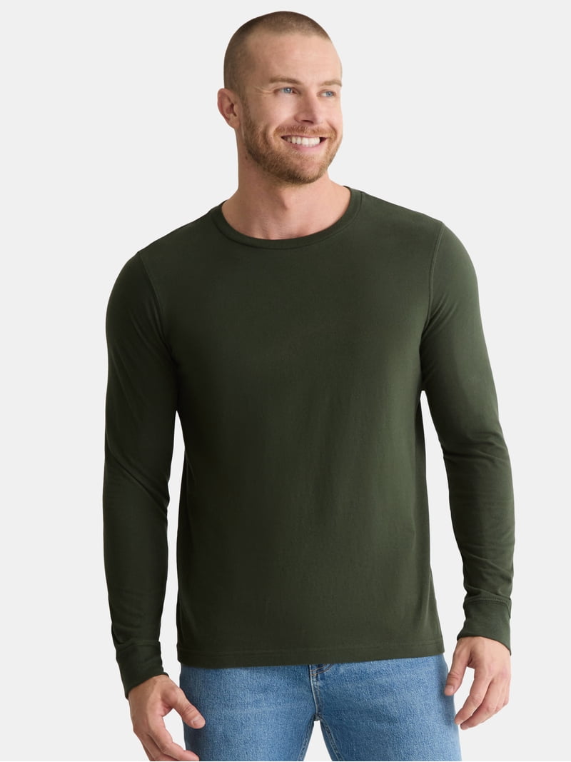 George Men's and Big Men's Cotton Crewneck Tee with Long Sleeves