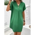 thumbnail image 4 of Chiccall Sleeve Summer Dresses for Women Summer Casual Button V Neck Short Tunics A Line Ribbed Mini T Shirt Dress Green M, 4 of 9