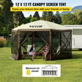 thumbnail image 3 of Extra Large 12x12ft Pop-Up Screen Tent, Portable Gazebo Canopy with Mesh Sides – Water-Resistant Shelter for Camping, Beach, Lawn (Brown/Beige, 6-Sided Design), 3 of 7