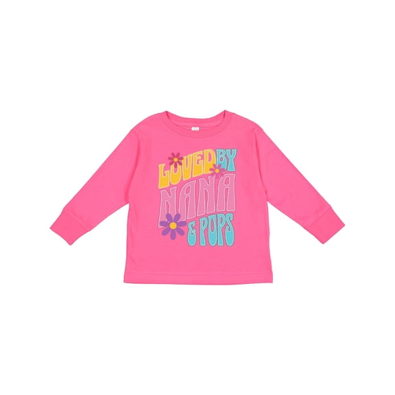 Inktastic Nana and Pops Love Me Retro Flowered Girls Long Sleeve Toddler T-Shirt