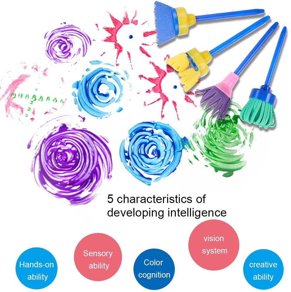 25Pcs Sponge Rollers Painting Brushes for Early Learning Mini Flower Sponge Brushes Drawing Tools with Palette