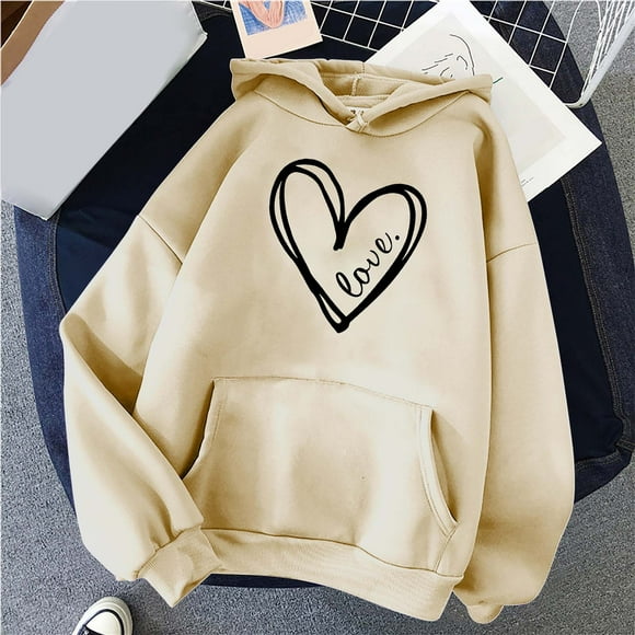 jsaierl Womens Heart Graphic Hoodies Sweet Hooded Sweatshirt Teen Girls Long Sleeve Pullover Hoodies Drawstring Loose Fit Hoodies Top