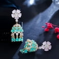 thumbnail image 6 of Dainty Light Blue Dangle Drop Round Tassel CZ Flower Earrings Gold Color Jewelry, 6 of 9