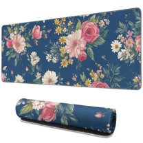 Long Mouse Pads for Desk,Pioneer Flower Floral Print Pattern Desk Mats on Top Of Desks, Desk Mouse Pad Extra Large with 3mm Non-Slip Base and Stitched Edge for Gaming,Office,Work,Home 31.5"x11.8"