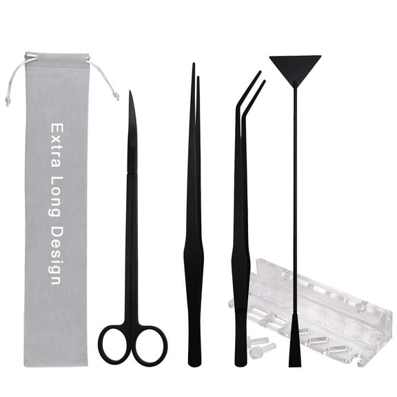 VNEKVA 5-in-1 Aquarium Aquascaping Tools, Stainless Steel Tweezers Scissors Spatula for Aquatic Plant Maintenance with Tool Holder