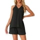 thumbnail image 1 of Conjuntos de lounge de 2 piezas INSPIRE CHIC para mujer, pijama con halter, top de cuello en V y pantalones cortos con bolsillos, atuendos sin mangas de verano, XS negro, 1 of 5