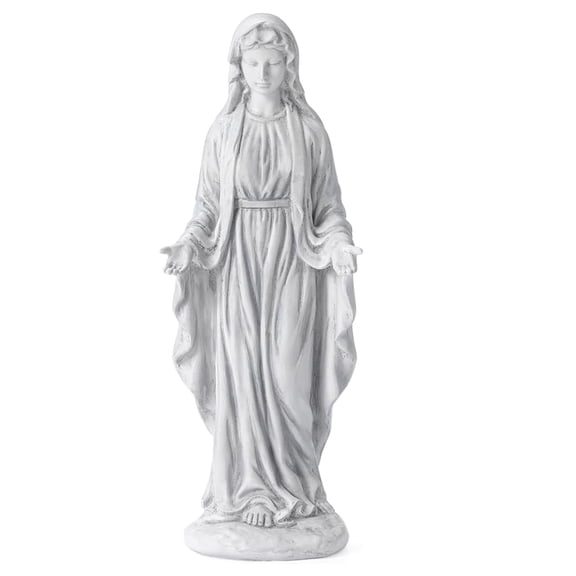 15 inch Virgin Mary Statue, Angel Statue for Garden, Religious Garden Statue Outdoor, Blessed Mother Sculpture, Mother Mary Statue for Patio Home Yard Decor, Gray