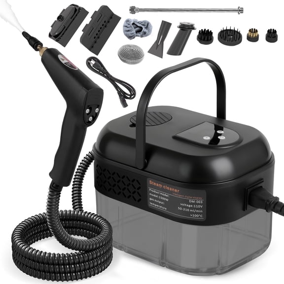 Yucurem 1500W Portable Handheld Steam Cleaner, 6-Level Adjustable 1.4L Tank with 10 Accessories for Home Furniture Car Carpet Tile