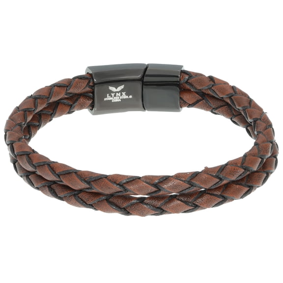 Stainless Steel 2- Row Leather Bracelet with Magnetic Clasp