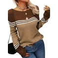 thumbnail image 3 of Women Autumn Winter Colorblock Pullover Sweaters Round Neck Striped Slim Fitting Knitwear Tops, 3 of 9