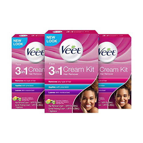 3 PK of VEET 3-in-1 Face Cream Hair Remover Kit w/ Aloe Vera & Vitamin E -  