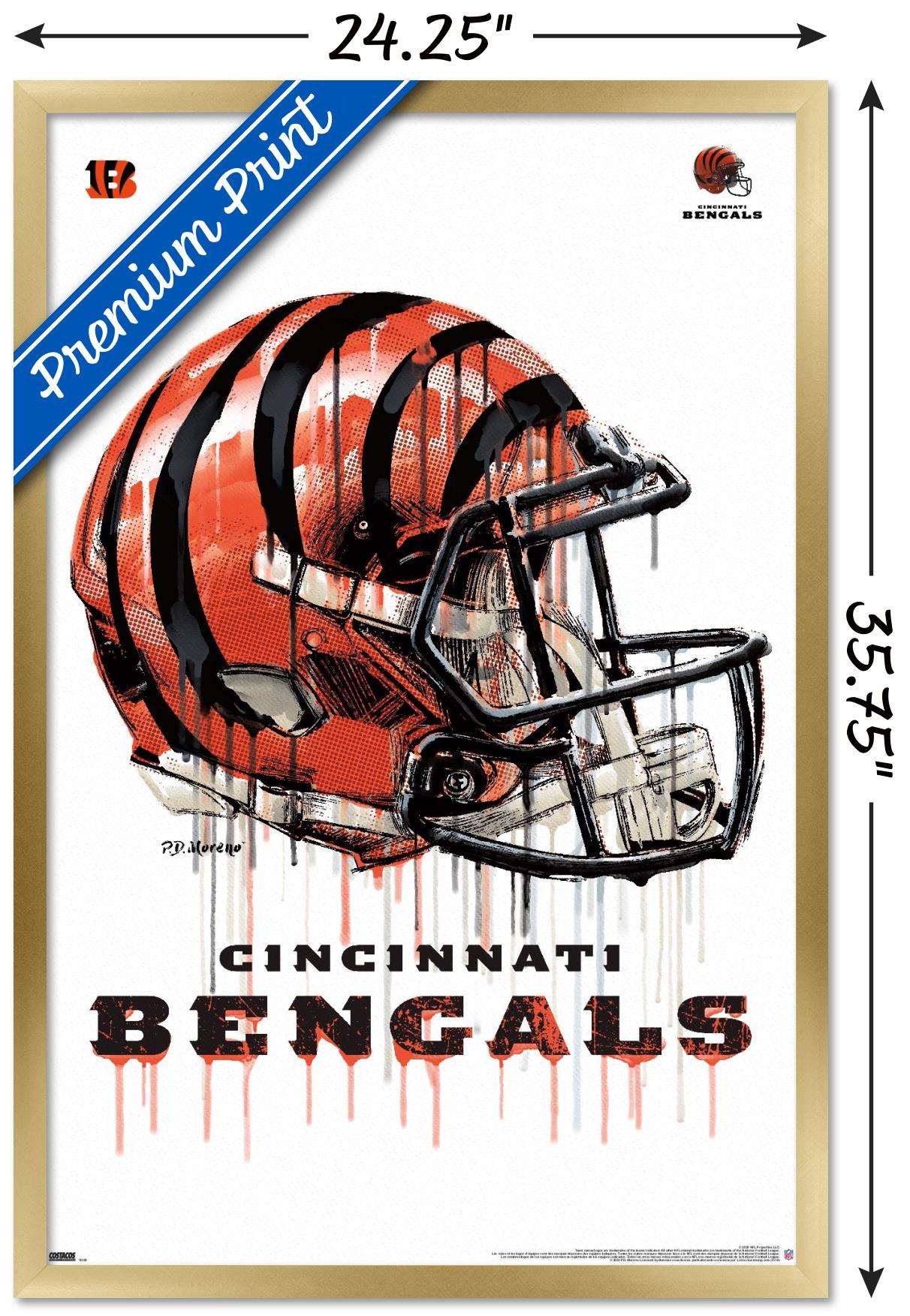 NFL Cincinnati Bengals - Drip Helmet 20 Wall Poster, 22.375" x 34", Framed