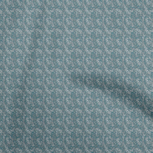 oneOone Polyester Spandex Teal Blue Fabric Asian Block Print Craft Projects Decor Fabric Printed By The Yard 56 Inch Wide