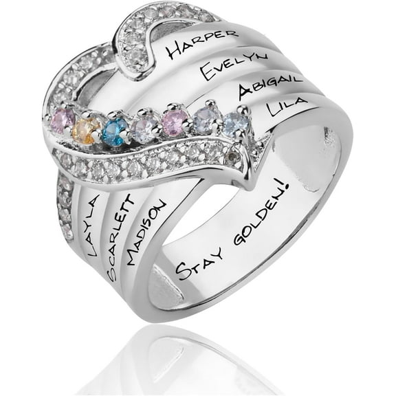 YUPPOLKR S925 Sterling Silver Custom Mothers Ring with 1-8 Names & Birthstones for Mom Women Personalized Birthstones Ring for Mothers Day Christmas Valentine's Day