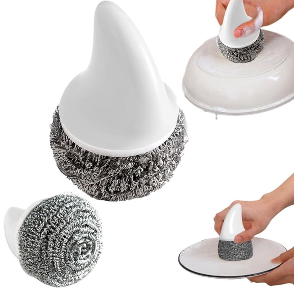 Steel Wool Scrubber with Handle, cast iron cleaning kit, pan cleaner heavy duty, Heavy Duty Cleaner for Dishes, Cast Iron, Pots, Pans & Grills