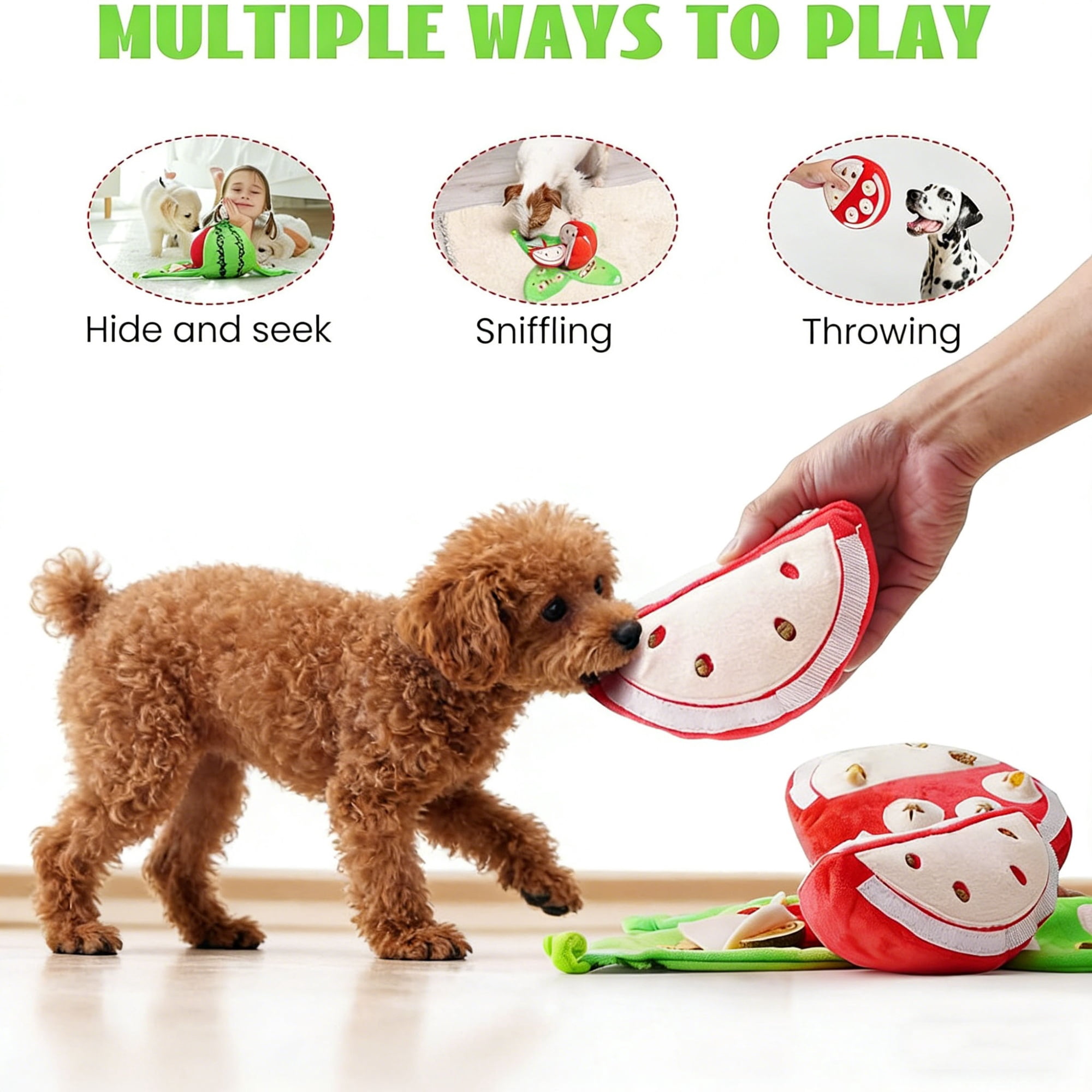 Hide and seek plush dog toy,interactive puzzle,watermelon shaped interactive little dog toy,suitable for small and medium-sized dogs.