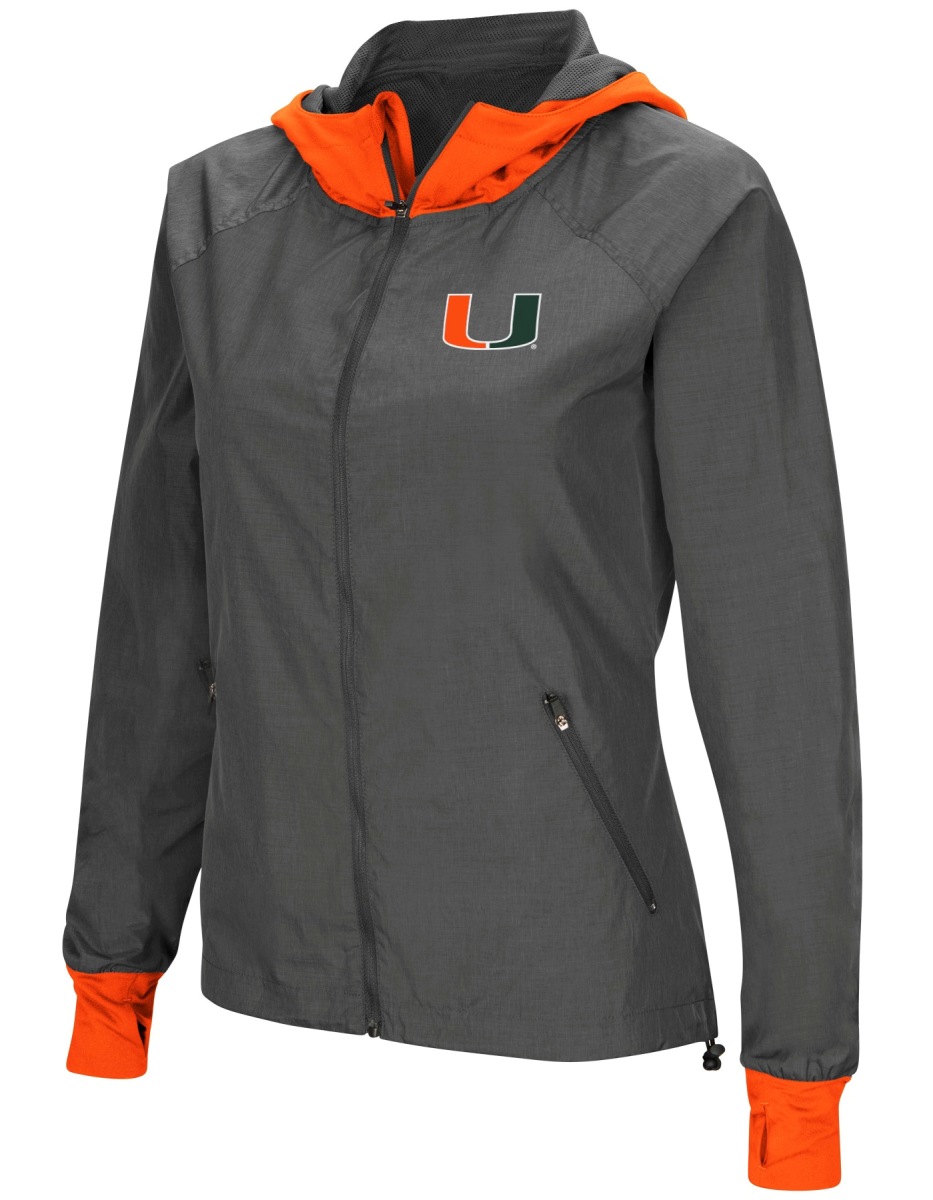 Miami Hurricanes NCAA Women's "Backside" Full Zip Hooded Charcoal Jacket by Colosseum