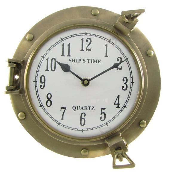 Brass Ship Porthole Vintage Wall Clock Nautical Beach House Decor
