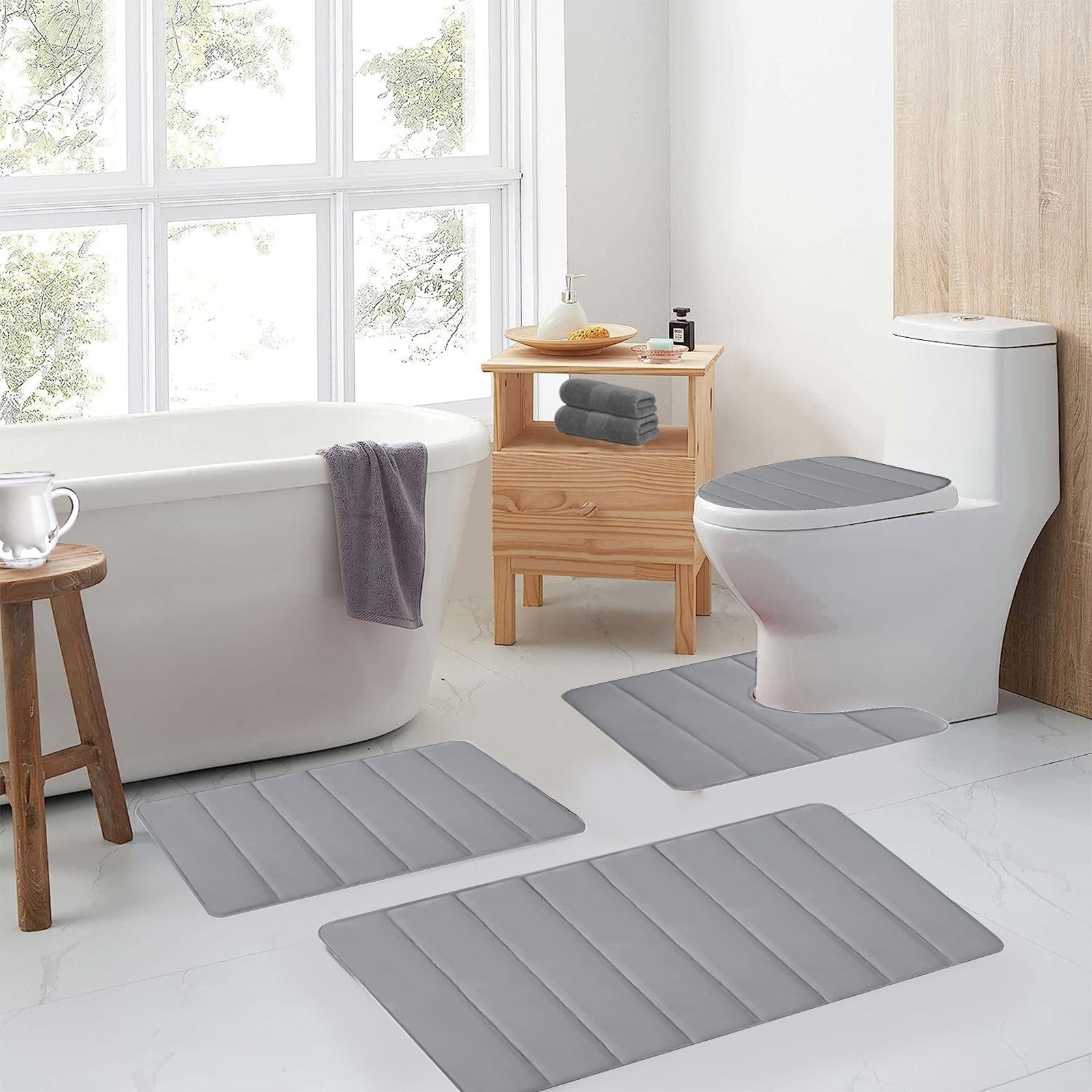 Dmlowu Bathroom Rug Set 4pc Soft Thick Bathroom Rugs Quicker Dry Non Slip Bath Mats for Bathroom Luxury Comfortable Shower Mat for Home Hotel