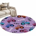 thumbnail image 6 of Cartoon Tractor Round Rug 3.3ft Washable Circle Entryway Rugs Non Slip Cute Beep Car Digger Shovel Truck Light Purple Area Rug Indoor Floor Carpet for Bedroom Kitchen Home Office Dining Room, 6 of 8