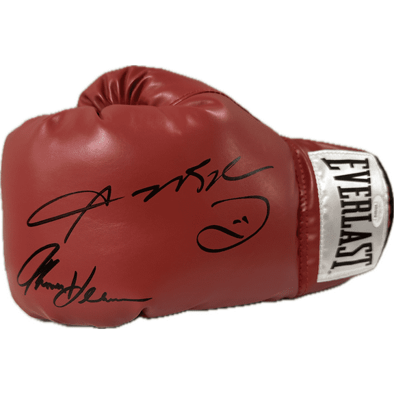 Sugar Ray Leonard & Thomas Hearns Signed Red Left Hand Boxing Glove JSA Authen