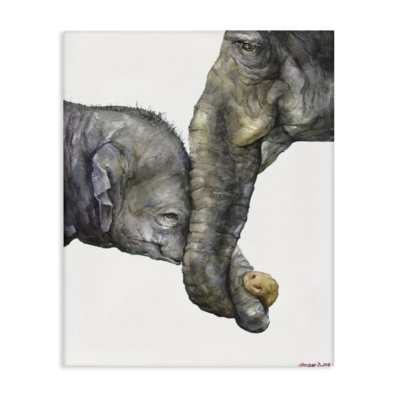 Stupell Industries Traditional Cute Baby Elephant Family Animal Watercolor Canvas Art, 16 x 20, by George Dyachenko