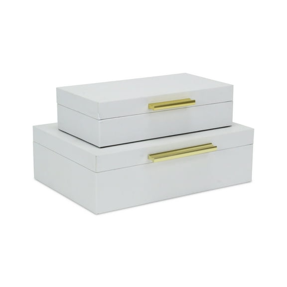 Lusan Rectangular Decorative Box Set - White Faux Snakeskin