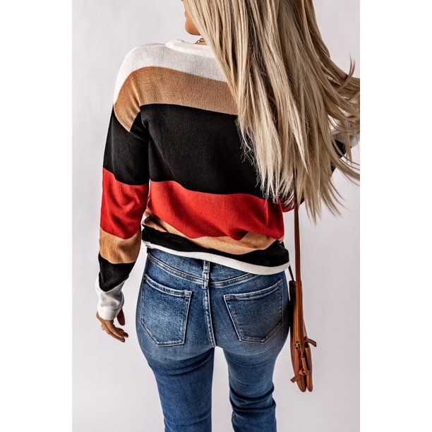ABPHQTO Jersey de punto rojo con bloques de color para mujer