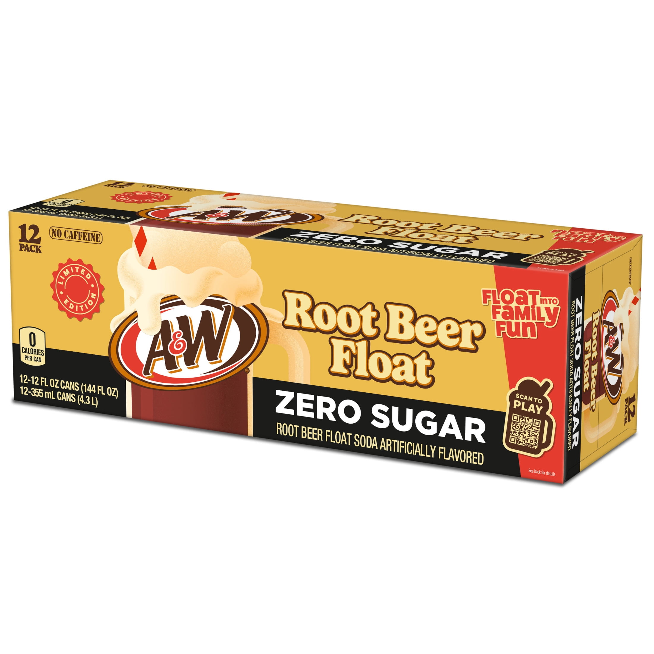 A&W Root Beer Float Soda Pop, 12 fl oz, 12 Pack Cans