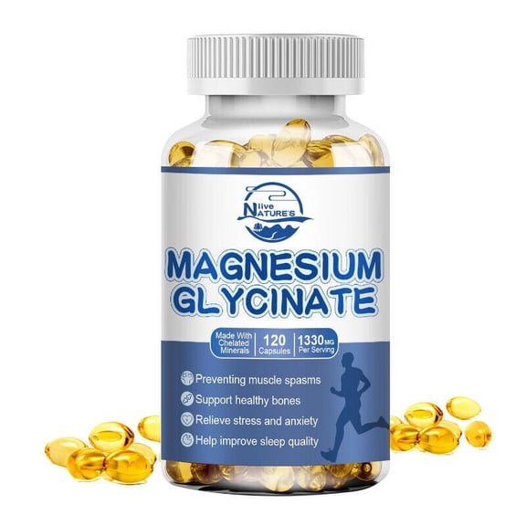 Nature's Live Organic Magnesium Glycinate Capsules Improve Sleep 1330mg Supports Stress and Anxiety Relief 120 Capsules
