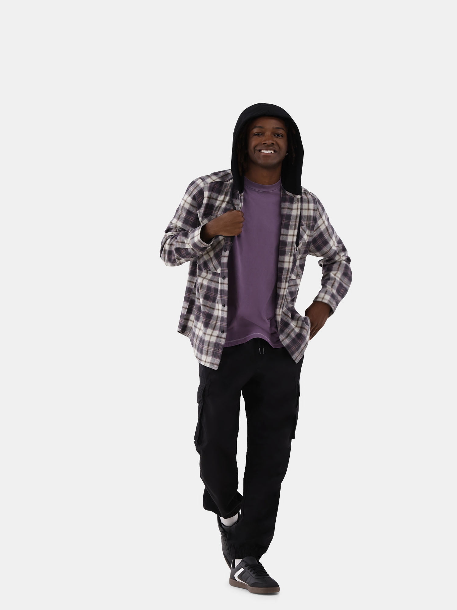 No Boundaries Men's & Big Men's Hooded Long Sleeve Flannel Shirt, Sizes XS-5XL