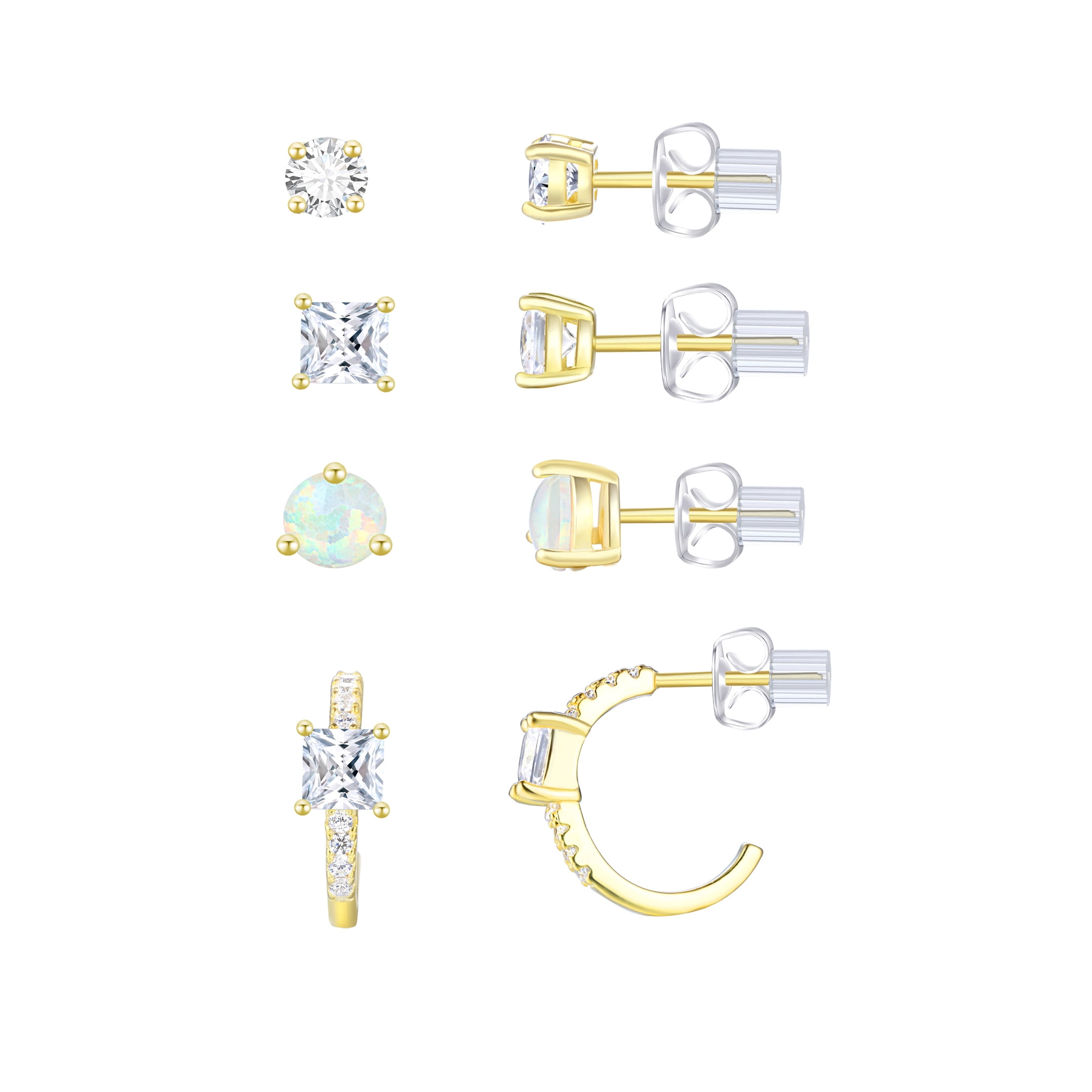 Brilliance Fine Jewelry Women's Simulated Diamond Earring Set with Baguette Hoop in 14KT Gold Plated Sterling Silver