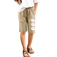 thumbnail image 1 of MIASHUI Shorts pour Filles, Mode Été Décontractée, Taille Élastique Imprimée, Kaki, 7-8 Ans, 1 of 4