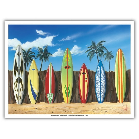 Starting Line Up - Surfboard Art - From an Original Color Painting by Scott Westmoreland - Master Art Print (Unframed) 9in x 12in