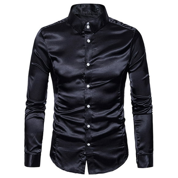 Sunisery Mens Satin Dress Shirts Regular Fit Silk Casual Long Sleeve Dance Party Shirt Wrinkle Free Mens Tuxedo Shirt