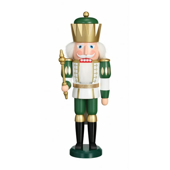 German nutcracker King white-green, height 40 cm / 16 inch, original Erzgebirge by Seiffener Volkskunst