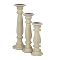 thumbnail image 6 of DecMode 3 Candle Beige Mango Wood Distressed Turned Pillar Candle Holder, Set of 3, 6 of 12