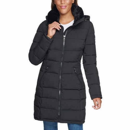 Andrew Marc Ladies' Long Stretch Parka Coat Fur Lined Hood Jacket Size ...