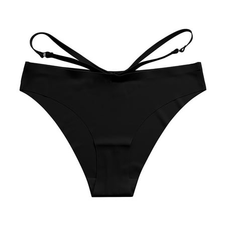 XFLWAM Seamless Underwear for Women Bikini Panties High Cut V-waist Lace Underwear Women Cute Bikinis Black S